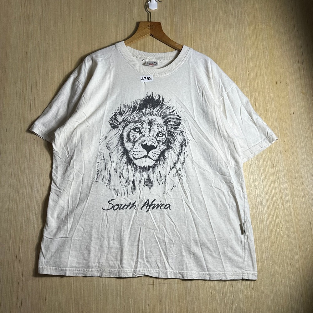 Vintage South Africa Lion Shirt Mens Large White Short Sleeve Graphic Print 90s